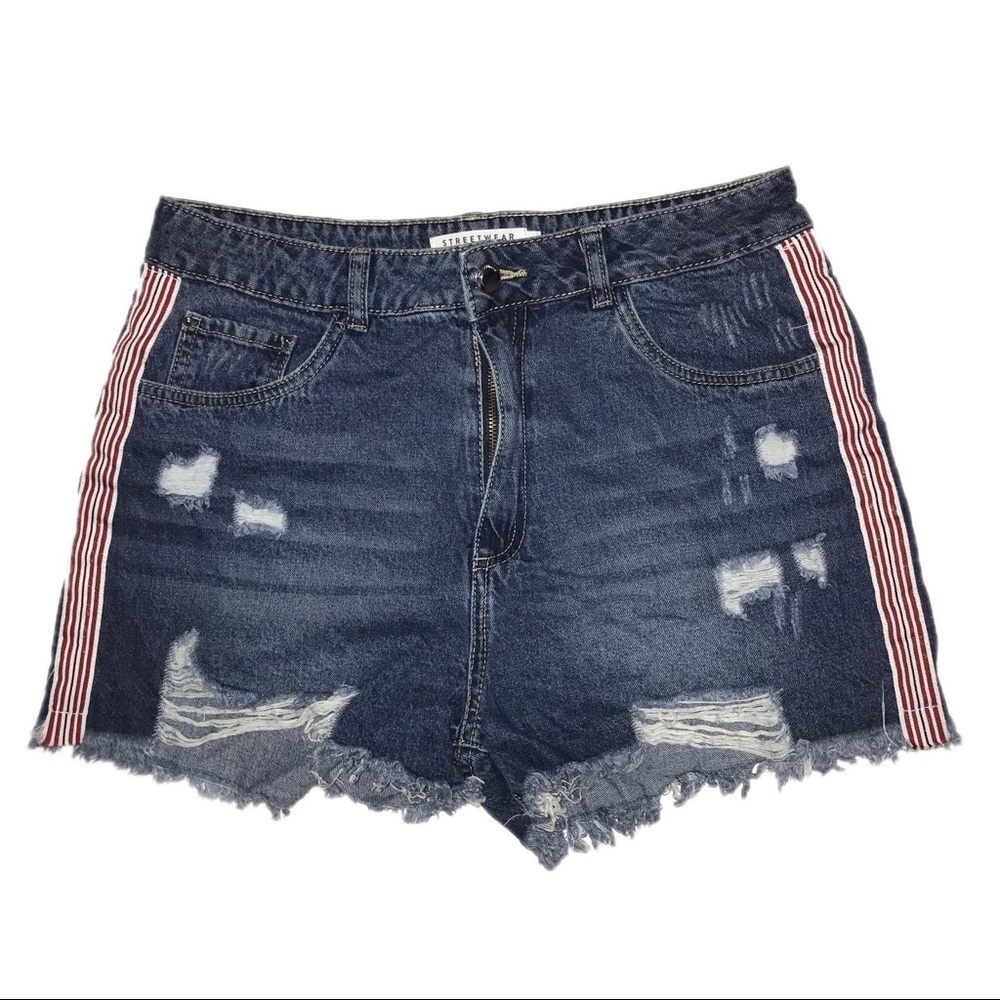 Streetwear Society High Rise Distress Jean Shorts
